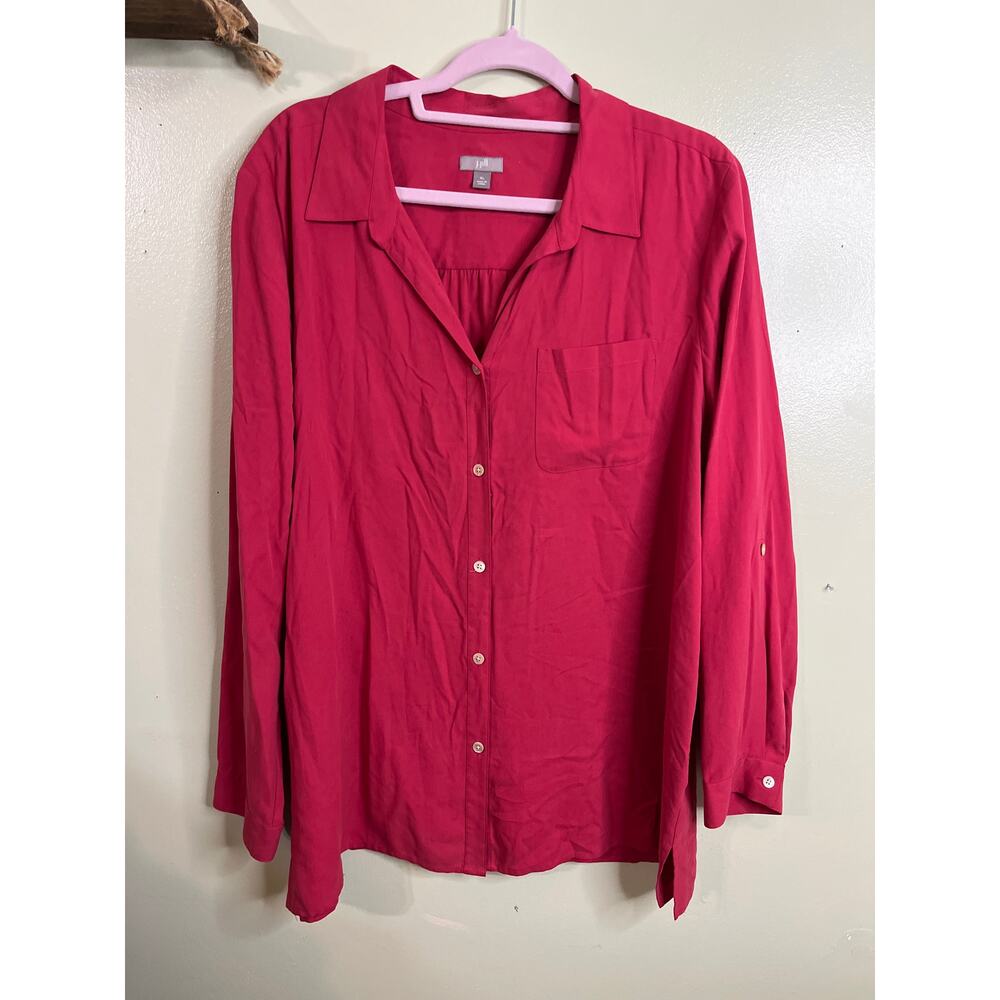 J. Jill Silk 3/4 tab sleeve long sleeve button down longline shirt, size XL